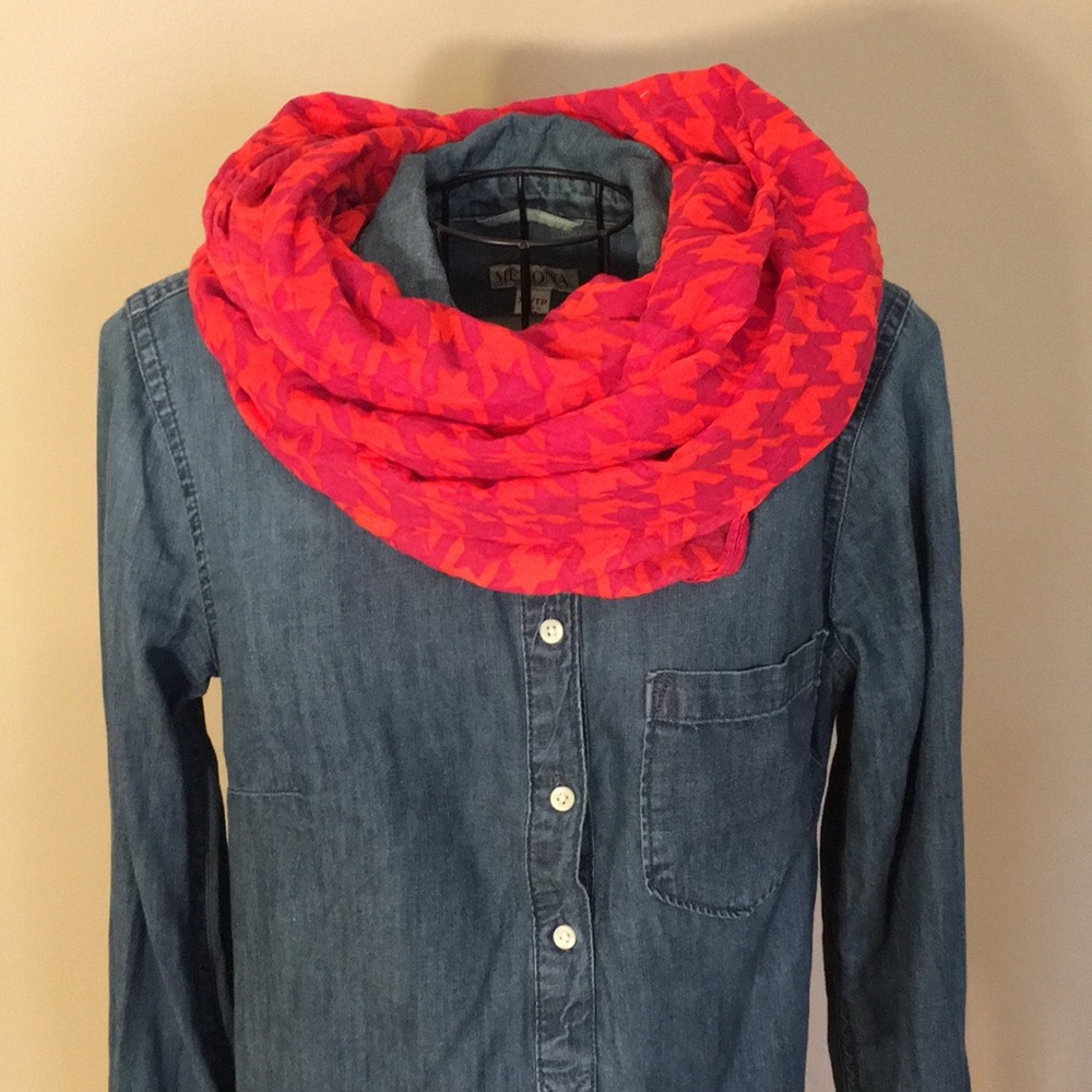 Gingham pink/orange cotton infinity scarf